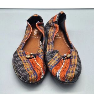 Maj Pole Slip On Shoe Women 10 M Black Blue Gold Orange Tribal Skull Ballet Flat